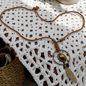 Bohemian Brass Pendant Necklace with  Feather Tassel